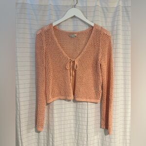 American Eagle Outfitters Knit Crochet Tie Sweater Pink Peach Size Medium